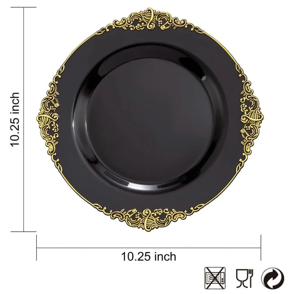 Elegant Black and Gold Dinner Plates 100pcs
